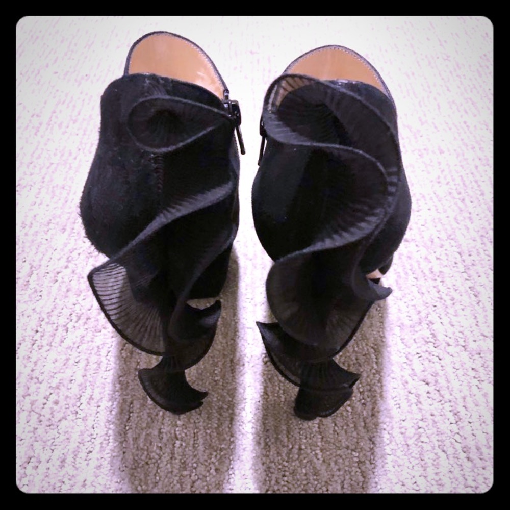 Suede Platform Booties with Ruffles - Picture 4 of 8